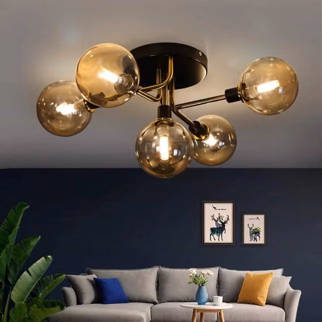ZMH Lampada da soffitto moderna a globo con vetro trasparente e finitura oro/ottone per soggiorno, cucina o camera da letto