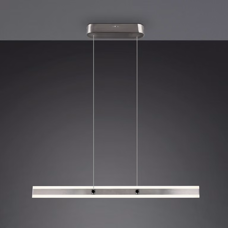 Trio Lighting Lampada LED a sospensione Arcola, color nichel, lunghezza 115 cm CCT 2 luci. dimmerabile, Alluminio / Grigio / Zincato, Soggiorno / Sala da pranzo, Metallo, Moderno