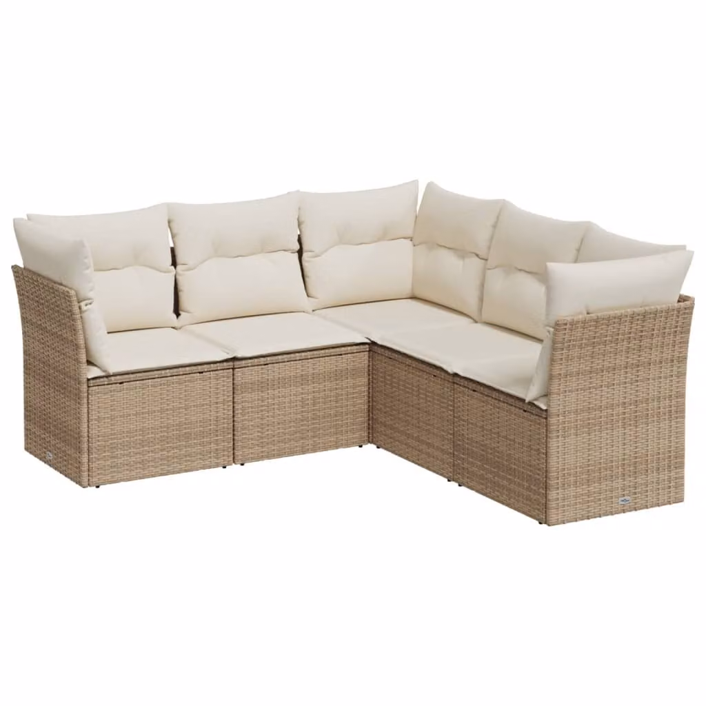 Set Divano da Giardino 5 pz con Cuscini Beige in Polyrattan