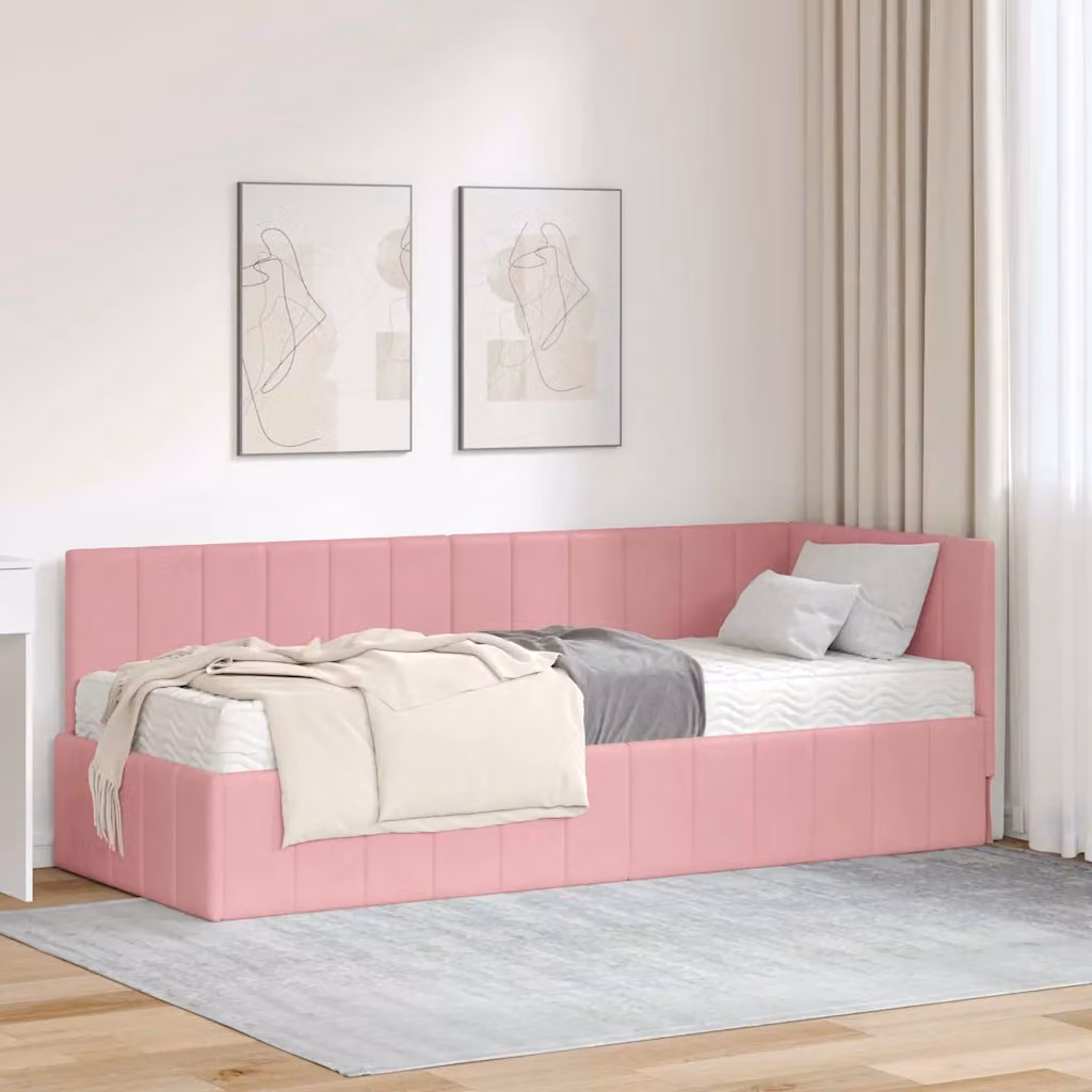 vidaXL Letto Singolo Moderno con Struttura Imbottita in Velluto Rosa e 2 Materassi in Schiuma, L/P/H: 80 x 200 x 104 cm