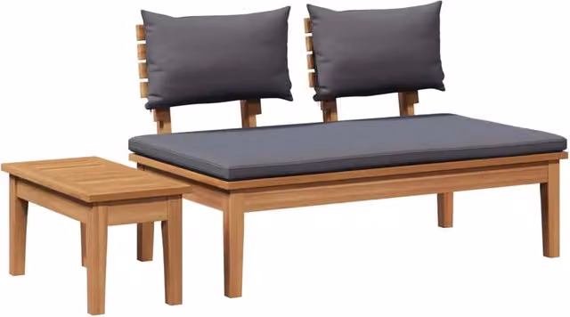 Set Panchina e Tavolo da Giardino in Legno di Teak Moderno, Colore Grigio e Marrone
