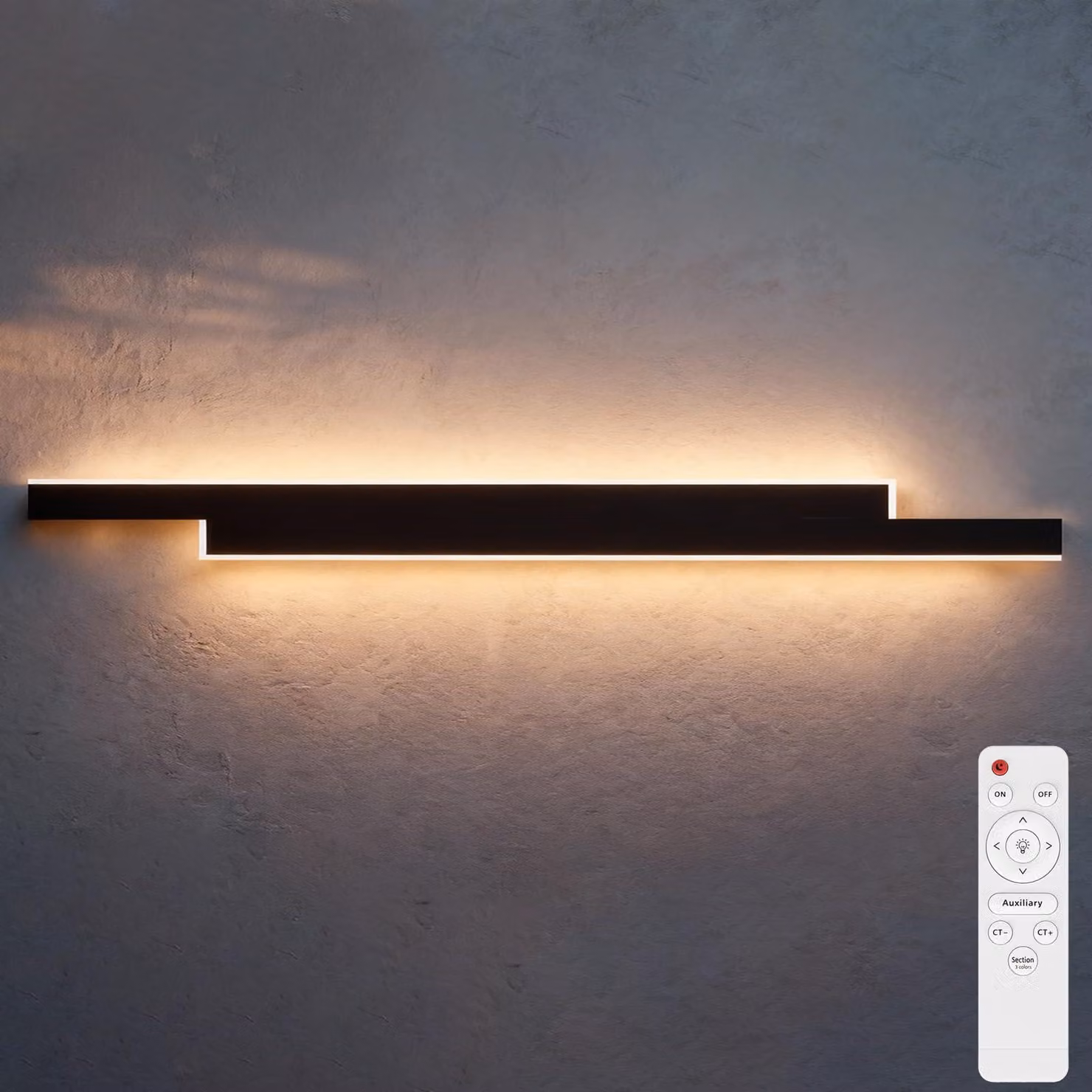 Lampada a LED da parete, 120 cm, 30W, dimmerabile, grado di protezione IP65, colore nero, con telecomando
