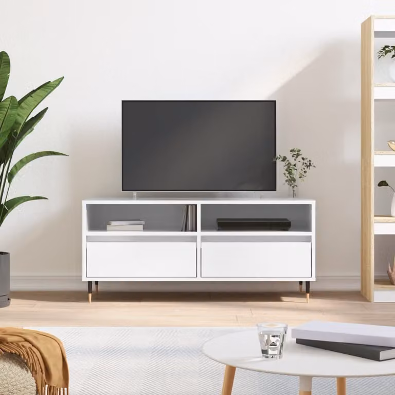 Mobile Porta TV Moderno vidaXL Bianco Lucido in Legno e MDF L: 100 cm, P: 34,5 cm, H: 44,5 cm