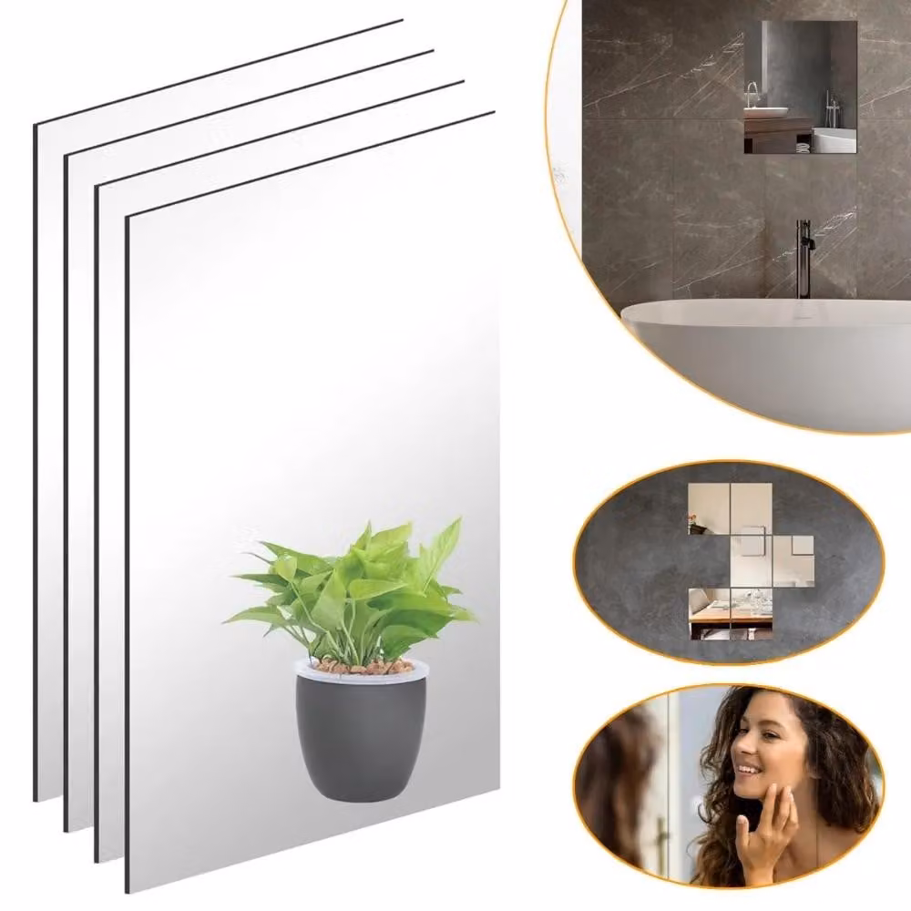 Specchio da parete - Piastrelle specchio autoadesive - Set da 4 pezzi - Senza cornice - Ideale per bagno, camera da letto, soggiorno e corridoio