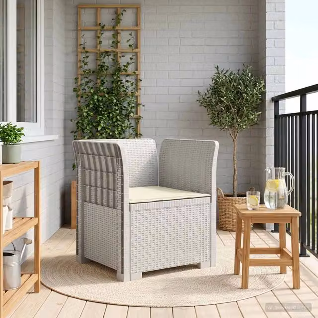 Poltrona a 1 Posto con Cuscino in Effetto Rattan Bianco vidaXL per Giardino e Balcone