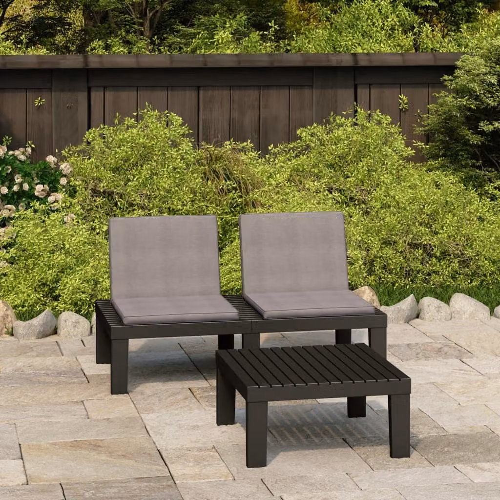 The Living Store Set da giardino 2 pezzi con cuscini in plastica grigio