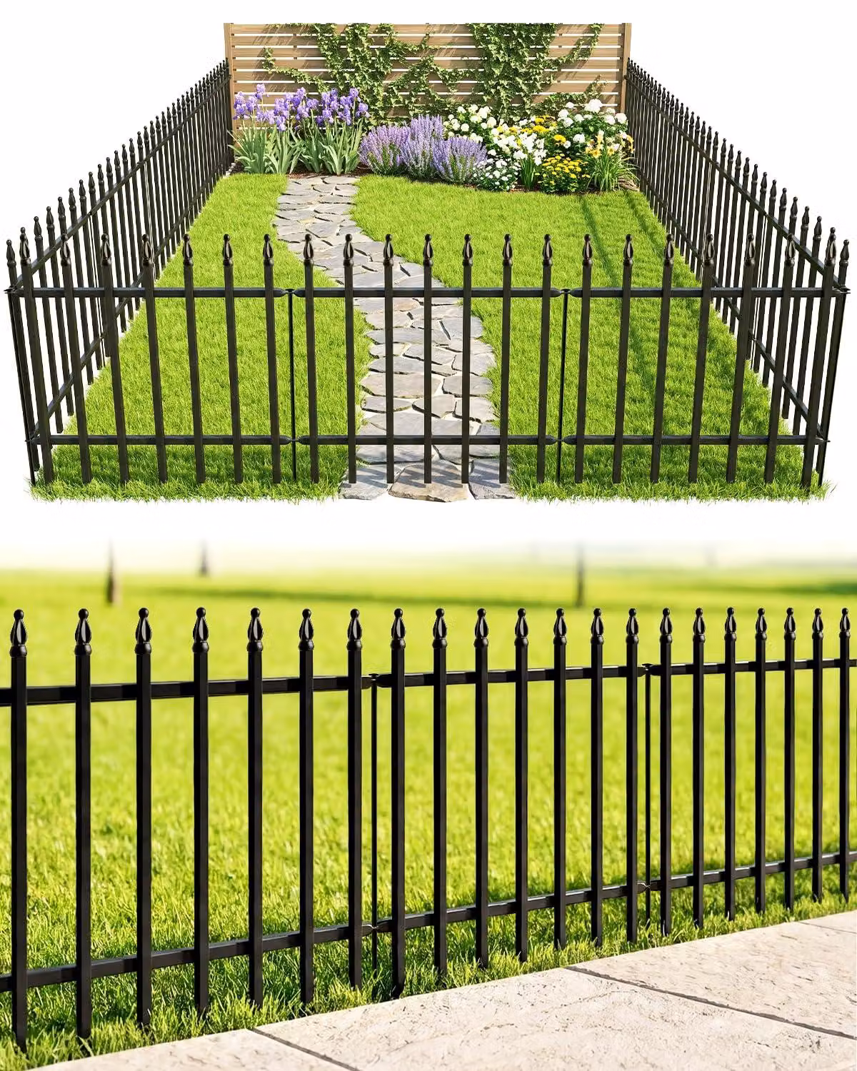 Recinzione decorativa in metallo per giardino, altezza 61 cm x larghezza 61 cm, confezione da 5 pezzi