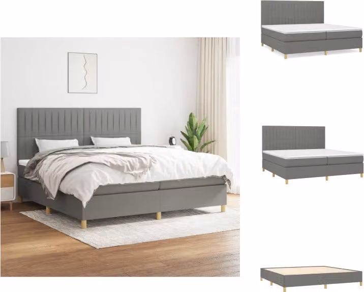 vidaXL Letto a molle con materasso grigio scuro 200x200 cm in tessuto - Letti & strutture letto