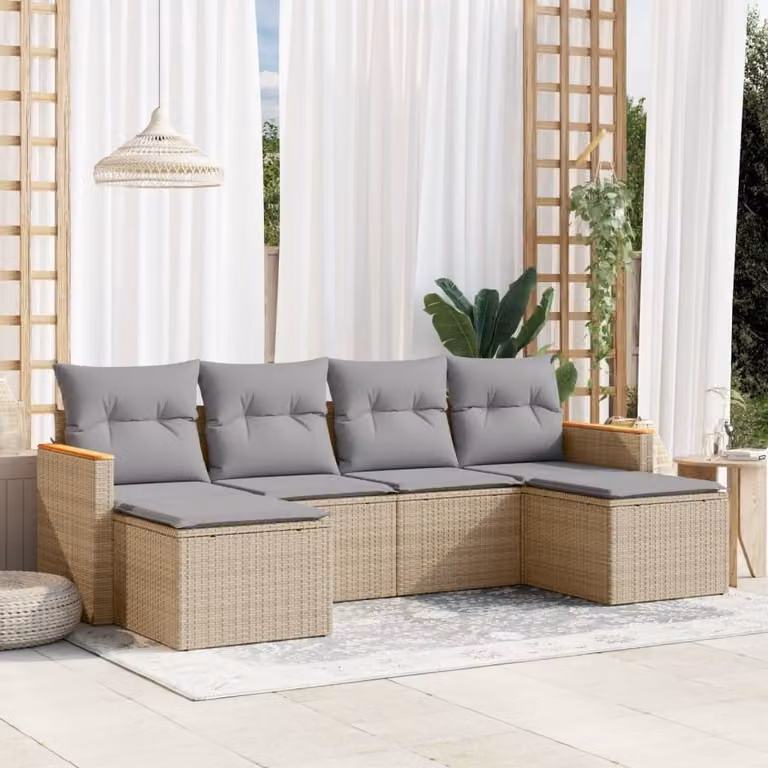 Maison Exclusive - Set Divano da Giardino 6 pz con Cuscini Beige Misto Polyrattan