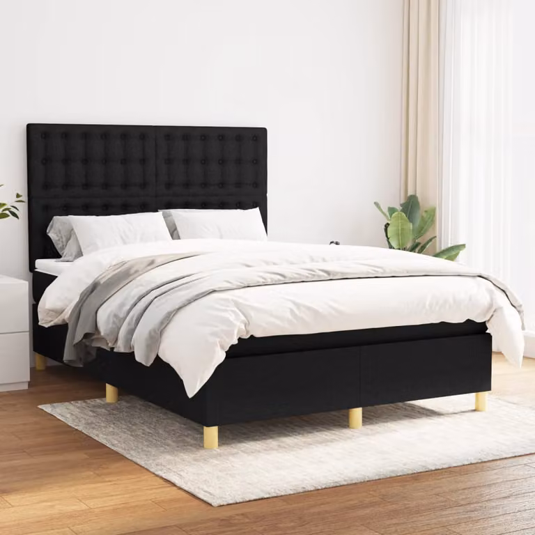 vidaXL Letto Ibrido con Giroletto a Molle e Materasso a Tasche Nero e Bianco L/P/H: 140 x 200 cm