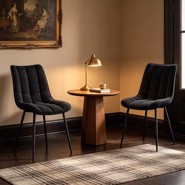 Set di 2 sedie da pranzo MIVRAY in velluto nero con gambe in metallo e legno e schienale imbottito – 1