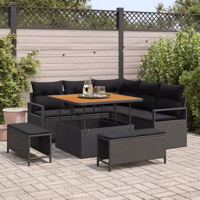 Set Divano da Giardino 8 pz Nero polyrattan 3362514
