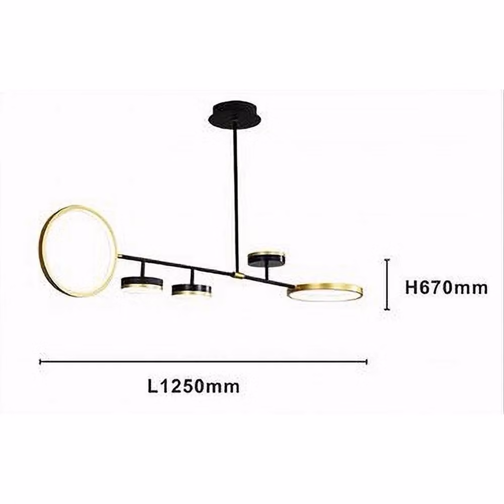 Lampadario a sospensione LED Trade Shop con 5 cerchi orizzontali, luce naturale, colore nero e oro, potenza 37W – 2
