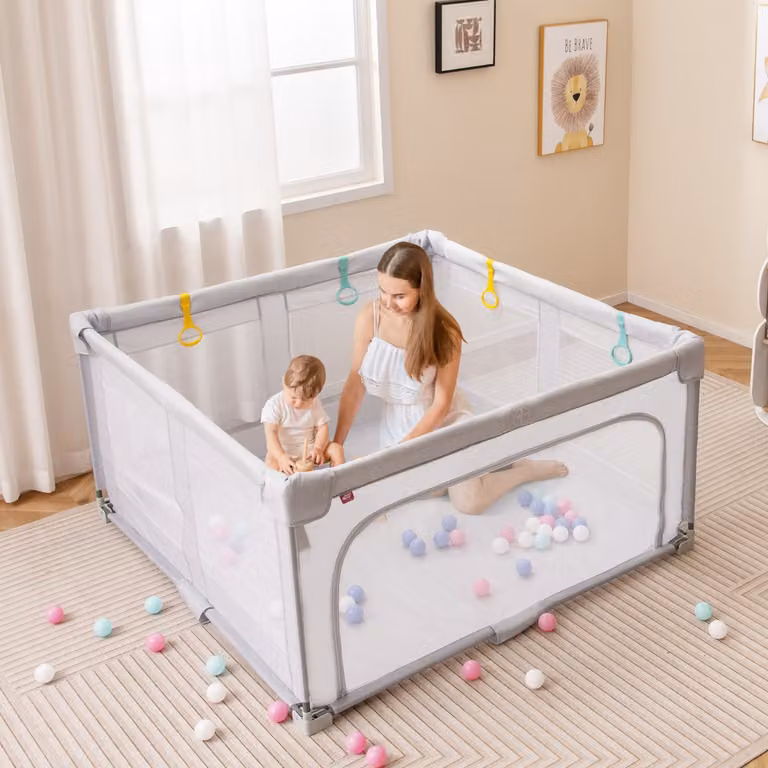 Recinto pieghevole per bambini Costway con cancello a cerniera, Bianco, L/P: 127 x 127 cm