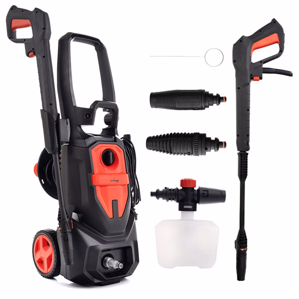Idropulitrice LEHMANN, 1800 W, max. 220 bar, portata 450 l/h, pompa in alluminio, tubo flessibile da 5 m, con accessori