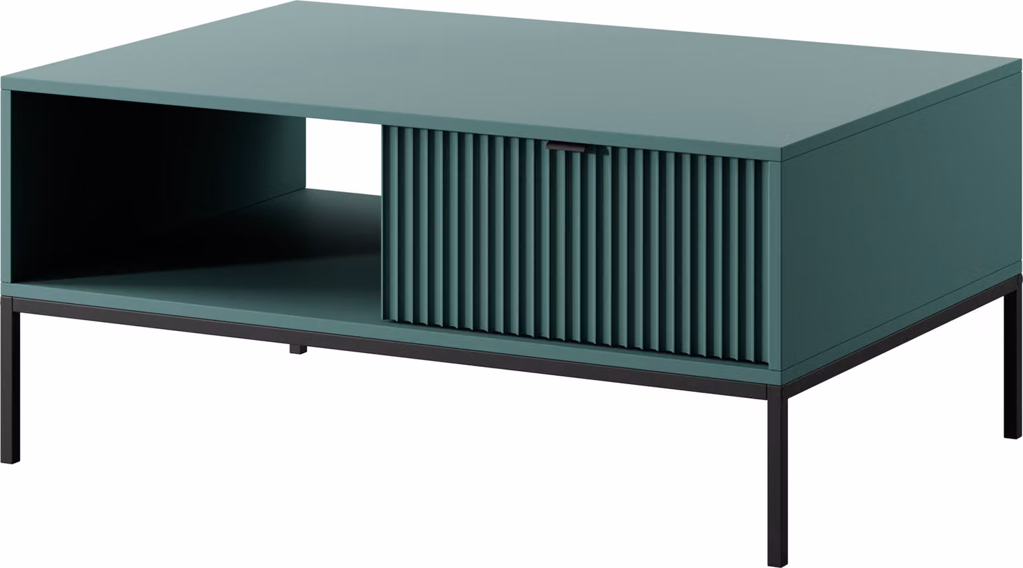 Tavolino con 1 cassetto e 1 ripiano, colore verde, struttura nera