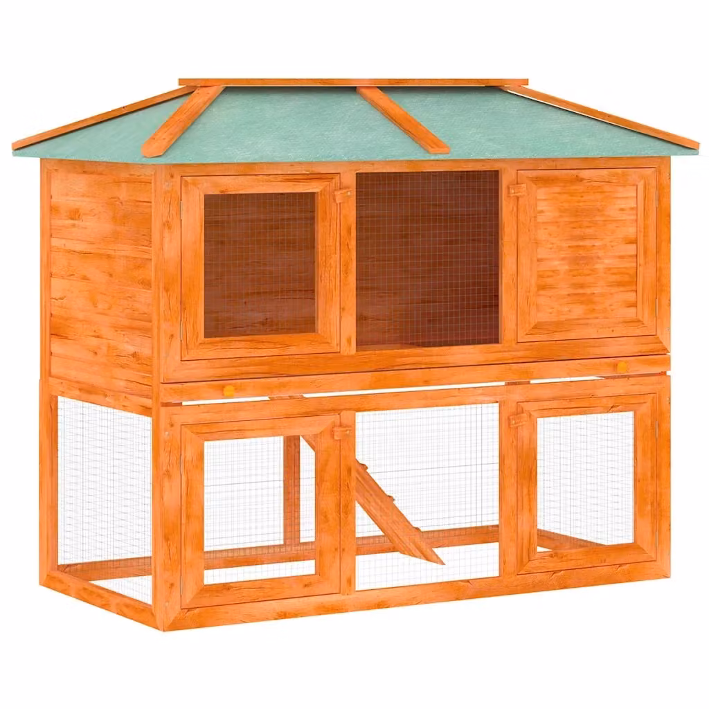 Conigliera a due piani vidaXL in legno di abete laccato, resistente alle intemperie, colori verde e marrone – 2