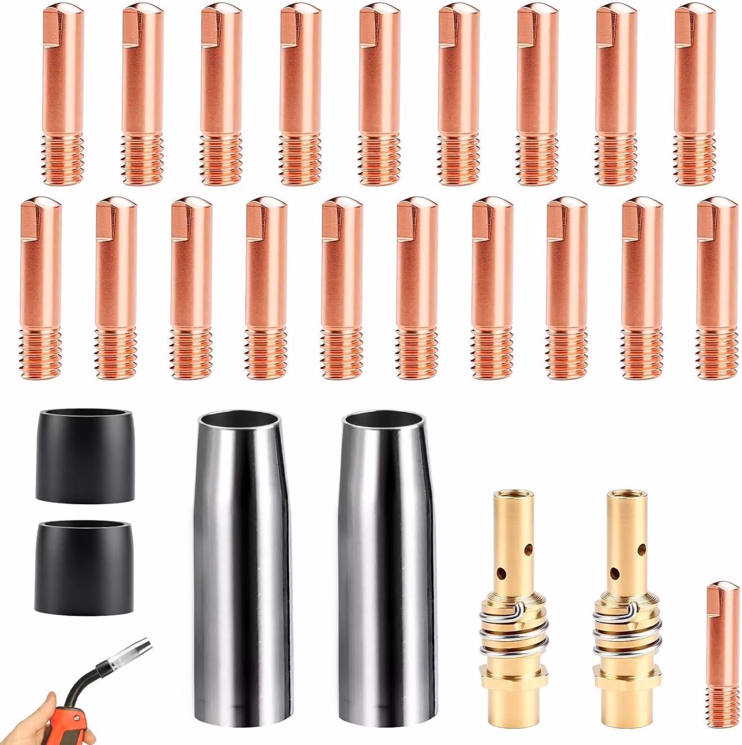 Set di ugelli per saldatura MIG MAG, composto da 26 pezzi, diametro 0,6-1 mm, compatibile con saldatrice MB-15AK