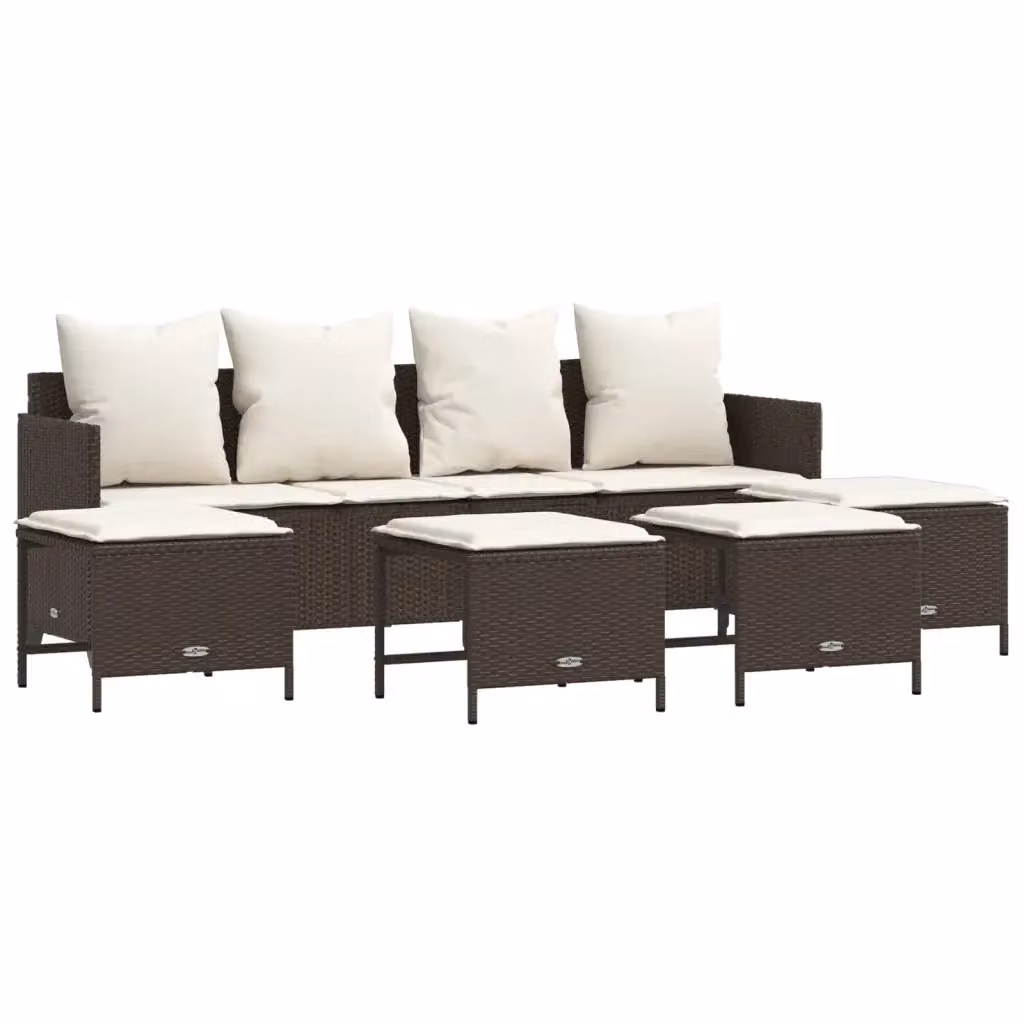 vidaXL Set Divano da Giardino Moderno con Ottoman e Cuscini Imbottiti, Marrone e Bianco – 2