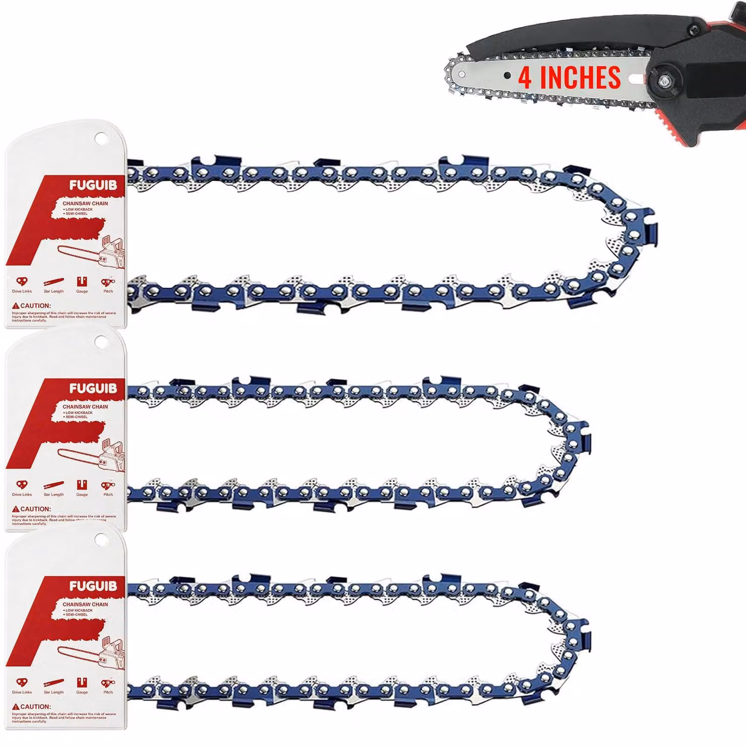 Catene per motosega da 4 pollici, 3 pezzi, lunghezza 10 cm, spessore 1,1 mm, passo 0,325"LP, 26 maglie