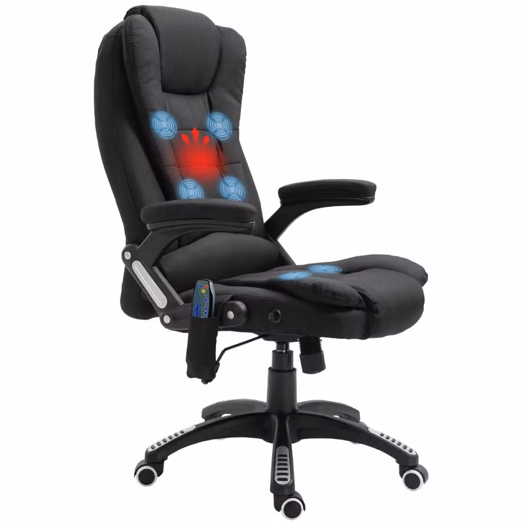 Sedia da Ufficio Ergonomica Massaggiante e Riscaldata con Poggiatesta, Braccioli e Ruote, Design Moderno Nero – 2
