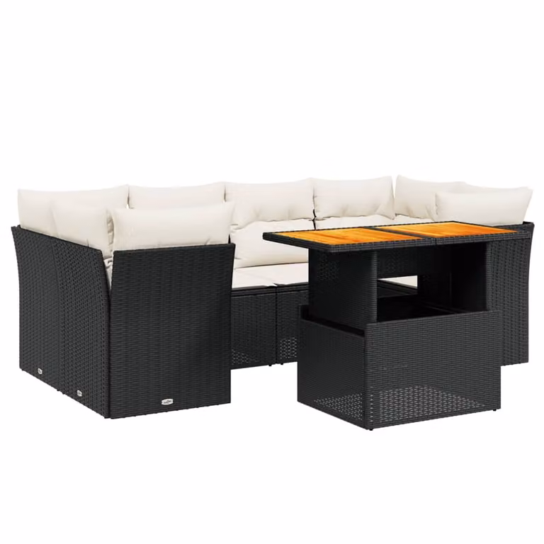 Set Divani da Giardino con Cuscini 7pz Nero Polyrattan