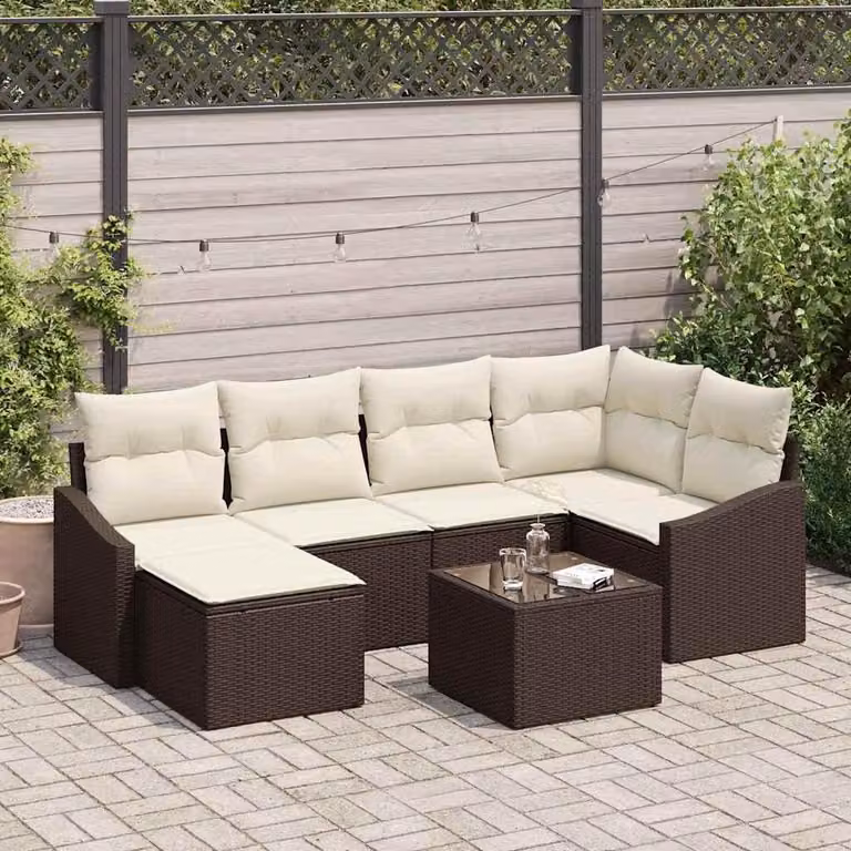 Maison Exclusive - Set da pranzo per esterno, 7 pezzi, color marrone e crema