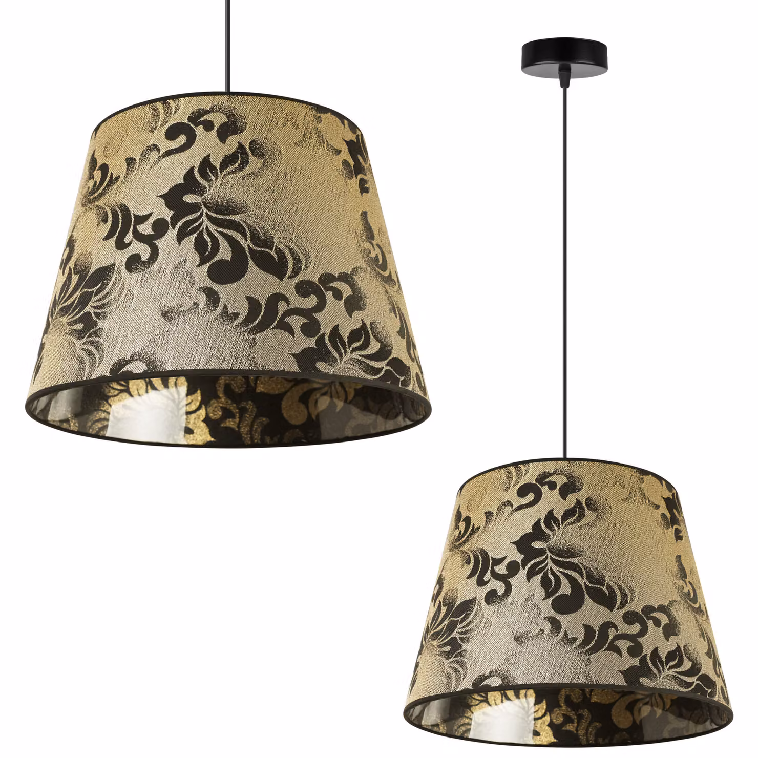 Lampada a sospensione, lampadario, paralume, motivo dorato