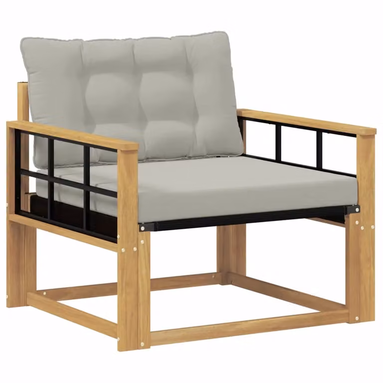 Set di divani da esterno moderni in legno di acacia massello e textilene bianco e grigio