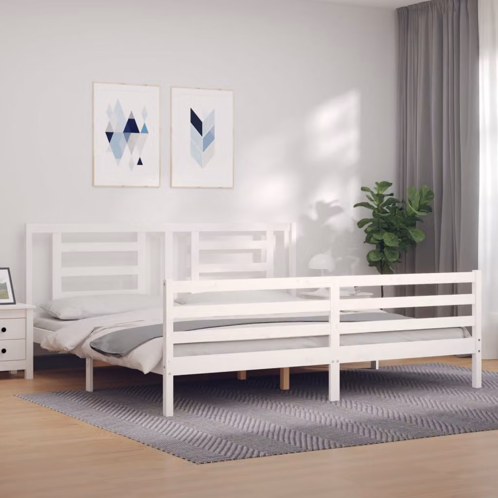 Giroletto con testiera vidaXL in legno massello di pino bianco L/P: 200 x 200 cm