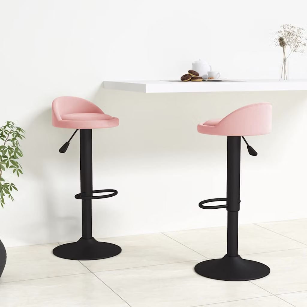 Set di 2 sgabelli da bar vidaXL in velluto rosa con base girevole a 360 gradi e struttura in metallo