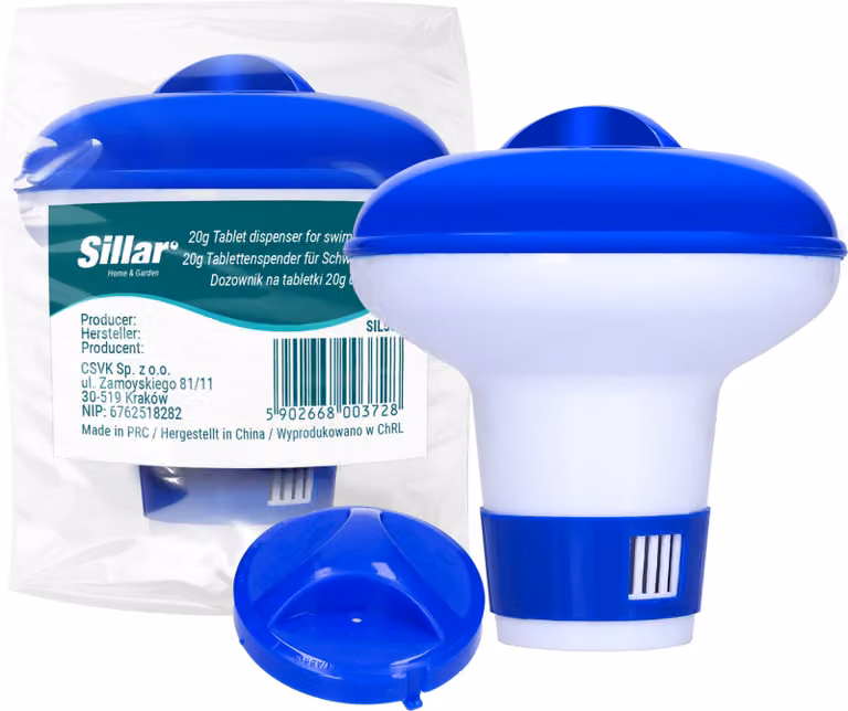 Galleggiante dosatore Sillar per pastiglie da 20 g – Dosatore di cloro per piscina con regolazione a 5 livelli per piscine da giardino e vasche idromassaggio
