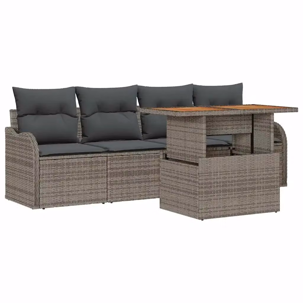 Set Divano da Giardino vidaXL 5 Pezzi in Polyrattan Grigio con Cuscini e Tavolino da Caffè – 2