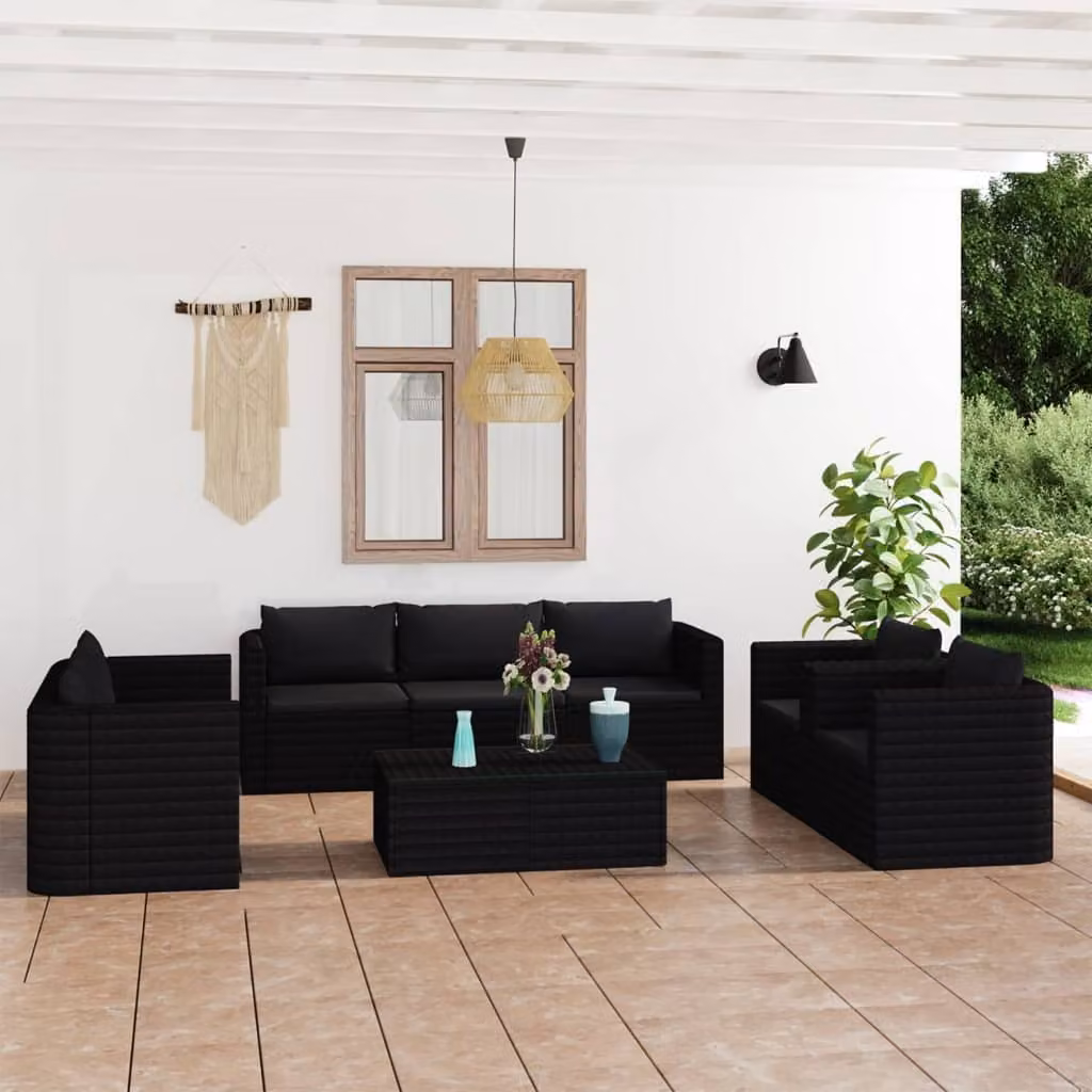 Maison Exclusive - Set da giardino da 9 pezzi con cuscini in polyrattan nero
