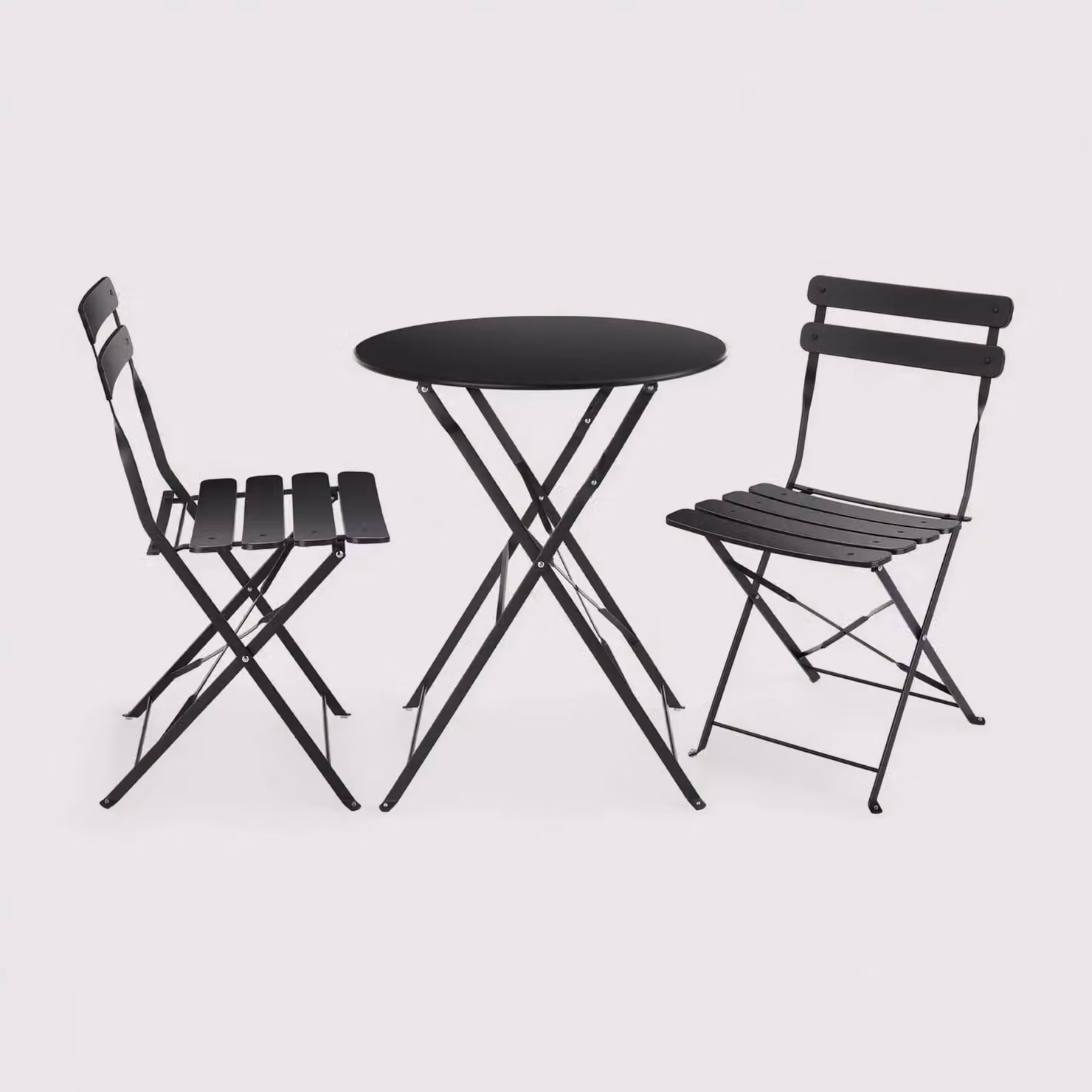 Pequi - Set tavolino e 2 sedie pieghevoli nere per balcone