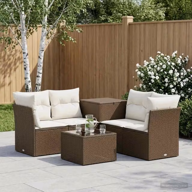Set di divani 6 pz Marrone e Bianco Crema 55 x 55 x 37 cm 3447348