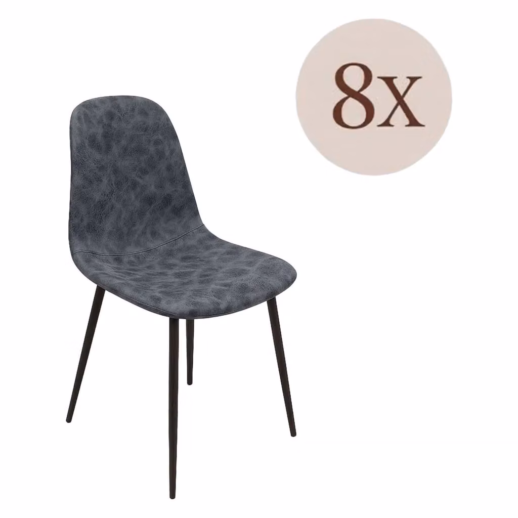 Set di 8 sedie DMORA in ecopelle e metallo per cucina e soggiorno, Grigio e Nero – 2