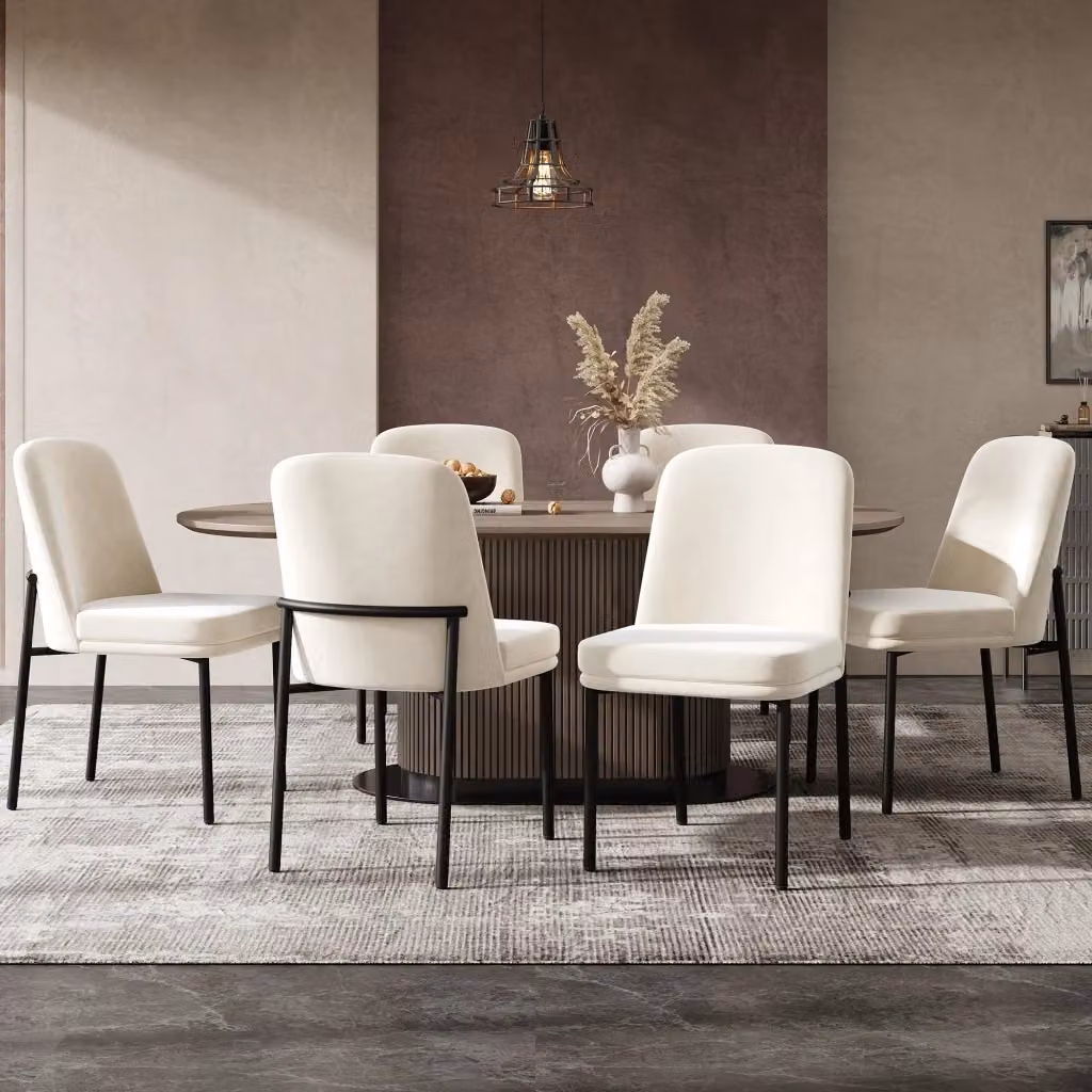 Set di 6 sedie da sala da pranzo OKWISH in velluto beige con struttura in metallo e stile moderno minimalista – 2