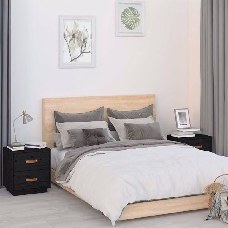 Set di 2 comodini vidaXL neri in legno massello di pino, L 40 cm x P 34 cm x H 45 cm