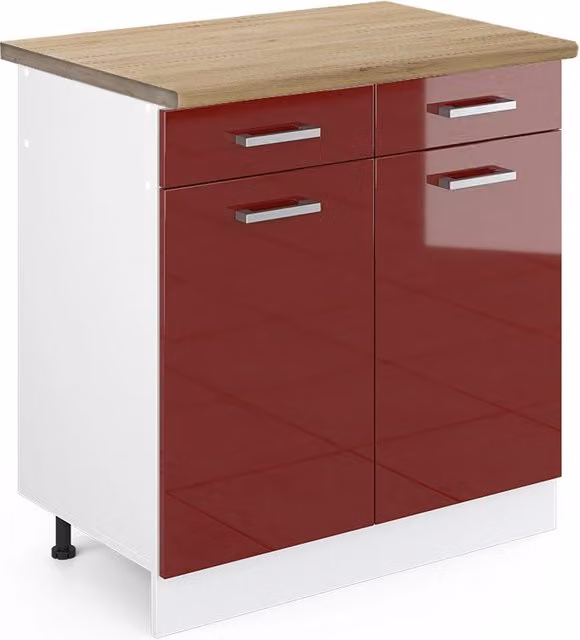 Mobiletto base per cucina R-Line Rosso lucido/Bianco 80 cm, PL Rovere Vicco