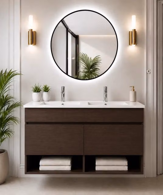 Mobile bagno sospeso con lavabo ORIGENBATH NEBARI con ante 120x45 cm doppio lavabo frassino tea