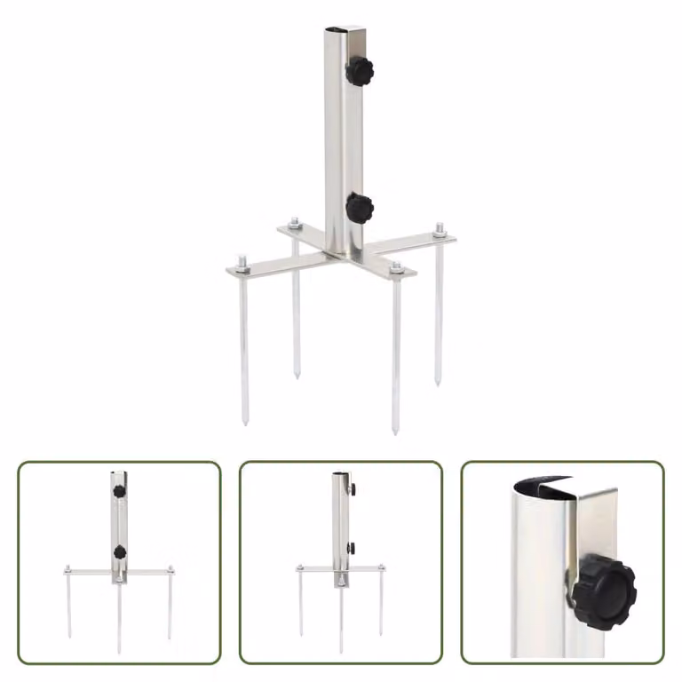 The Living Store Supporto per ombrellone con punte a terra per Ø32-48 mm in acciaio argentato
