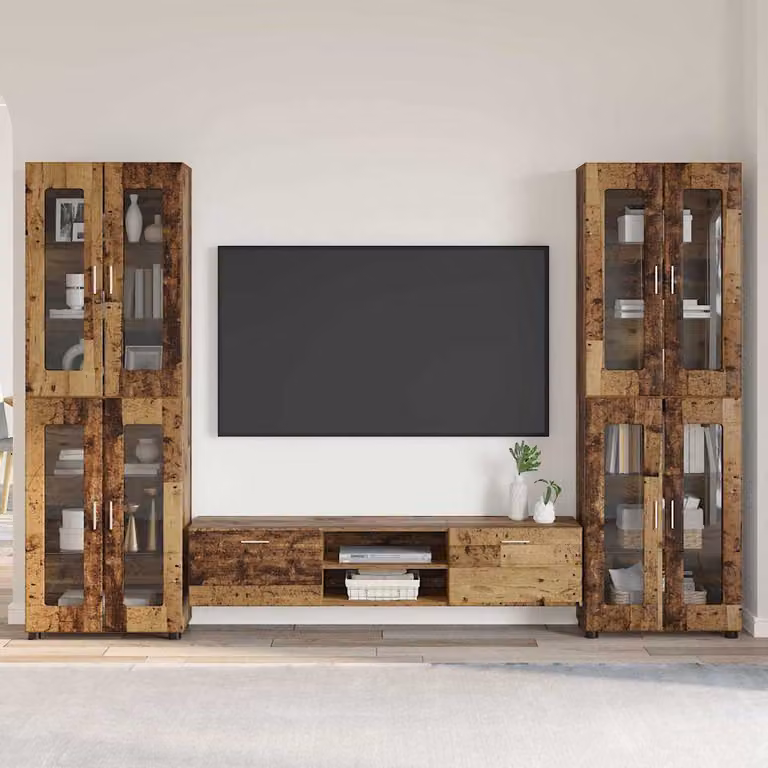 Set mobile TV vidaXL FLORIN in 3 pezzi, stile moderno, colore marrone, legno ingegnerizzato e MDF