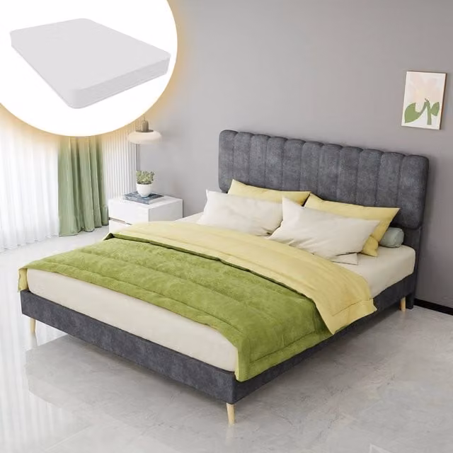 Letto Imbottito con Testiera Morbida ¨C MINIMAL ¨C Grigio, 160x200, con Materasso