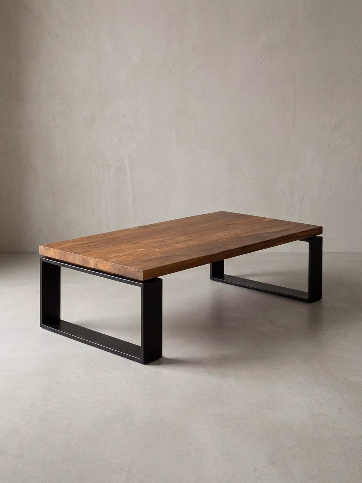 Tavolino WL5.650 Sheesham 115x35x60 cm Tavolino in legno massello con struttura in metallo, tavolino da salotto rettangolare in legno massello marrone, tavolino moderno in legno, tavolino da salotto