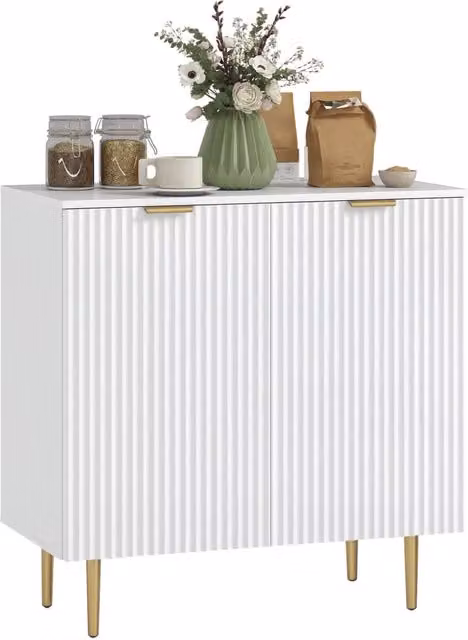Buffet Cuisine, Meuble de Rangement avec 2 Portes, Étagère Réglable, Pieds Métalliques Surélevés, 80 x 40 x 80 cm, Blanc