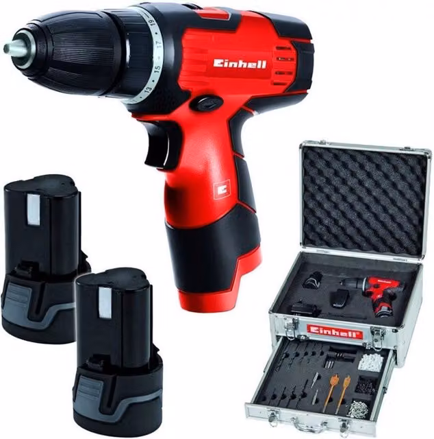 Einhell TH-CD 12-2 Li Kit Trapano Avvitatore con Doppia Batteria al Litio e Accessori, Rosso