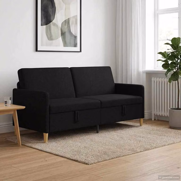 Divano moderno vidaXL con contenitore a sollevamento, rivestimento in tessuto nero, L: 192 cm, P: 78 cm, H: 87 cm