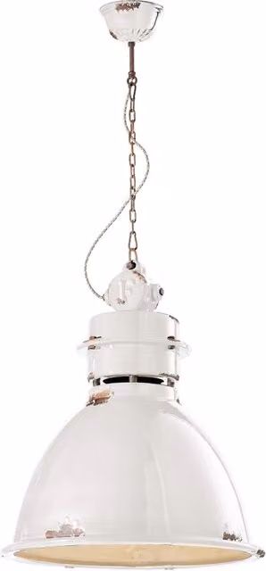 Lampadario a sospensione Industrial Ferroluce in metallo e ceramica bianca con luce E27, diametro 50 cm