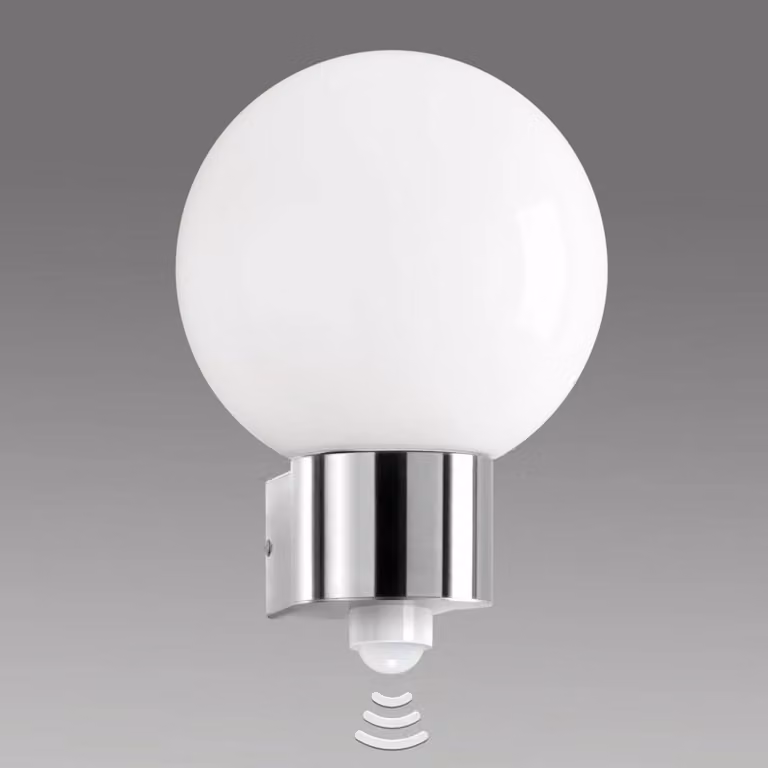 CMD Applique da esterno Kekoa, vetro, acciaio inox, sensore, Ø 23 cm Kekoa, Cromo / Argento, Acciaio Inox, Moderno